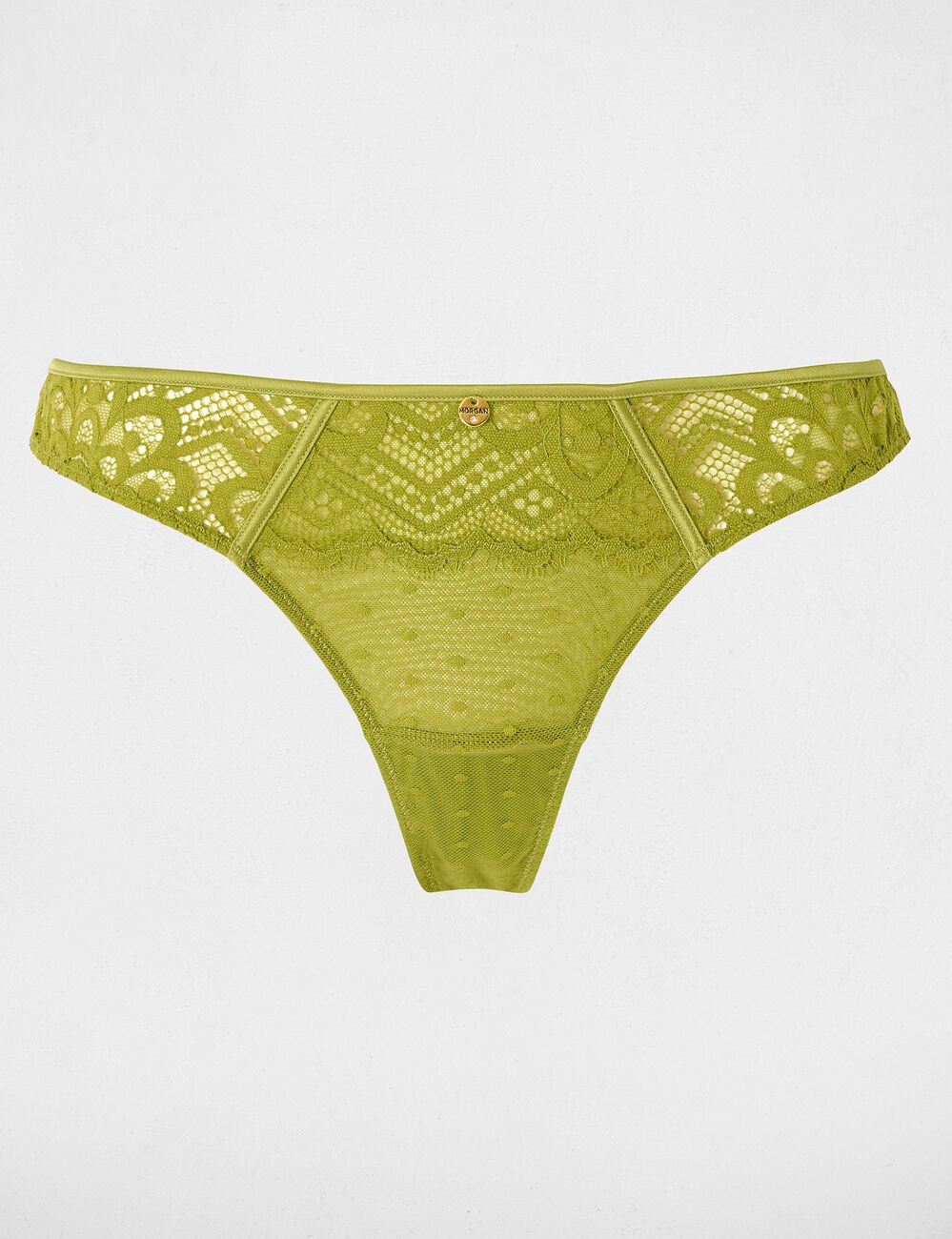 Tanga dentelle taille basse vert femme