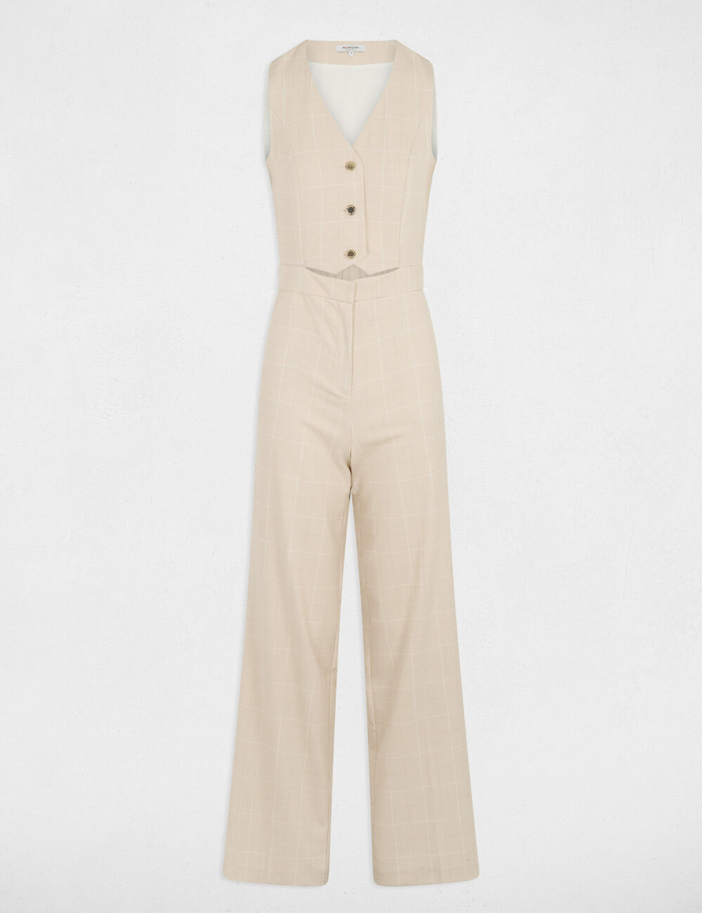 Combinaison large col v beige femme