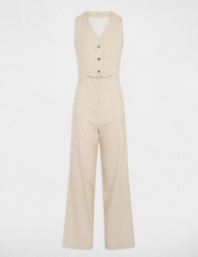 Combinaison large col v beige femme