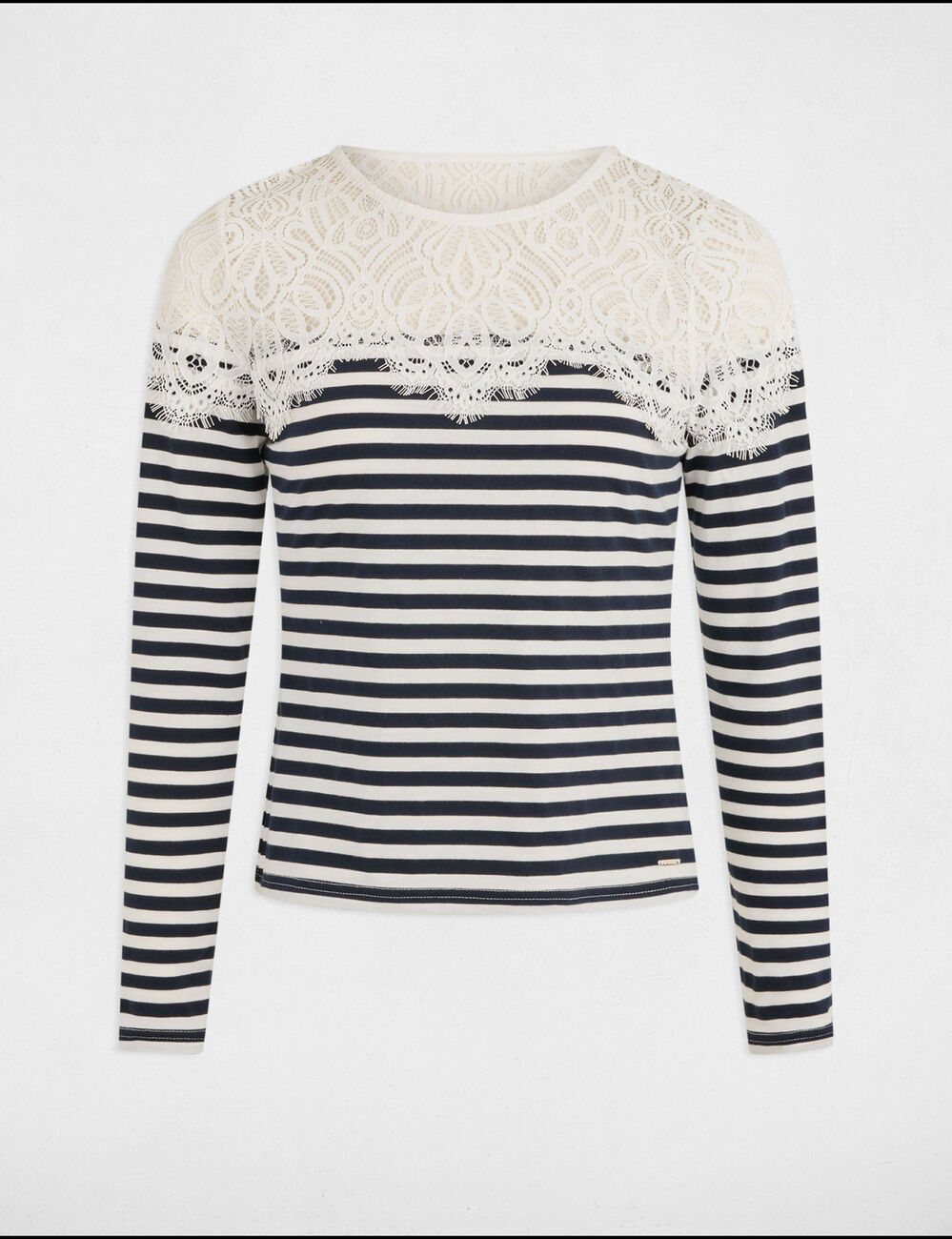 Gestreept T-shirt met lange mouwen helder wit vrouw
