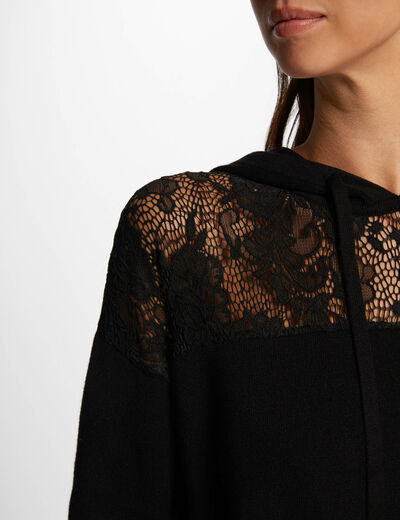 Hoodie met kanten details zwart vrouw