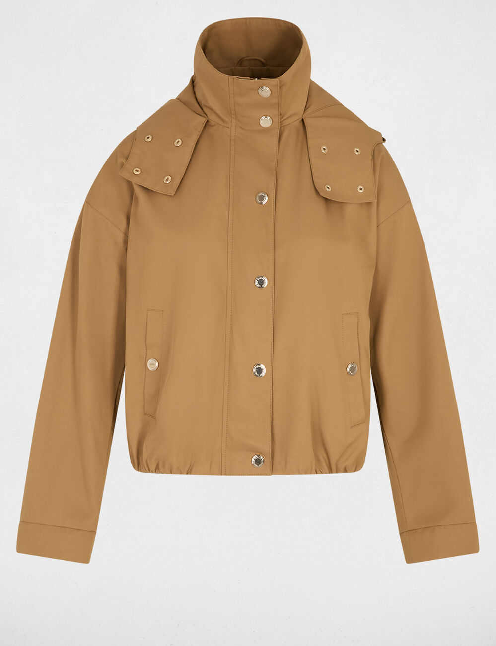 Blouson court col montant camel femme