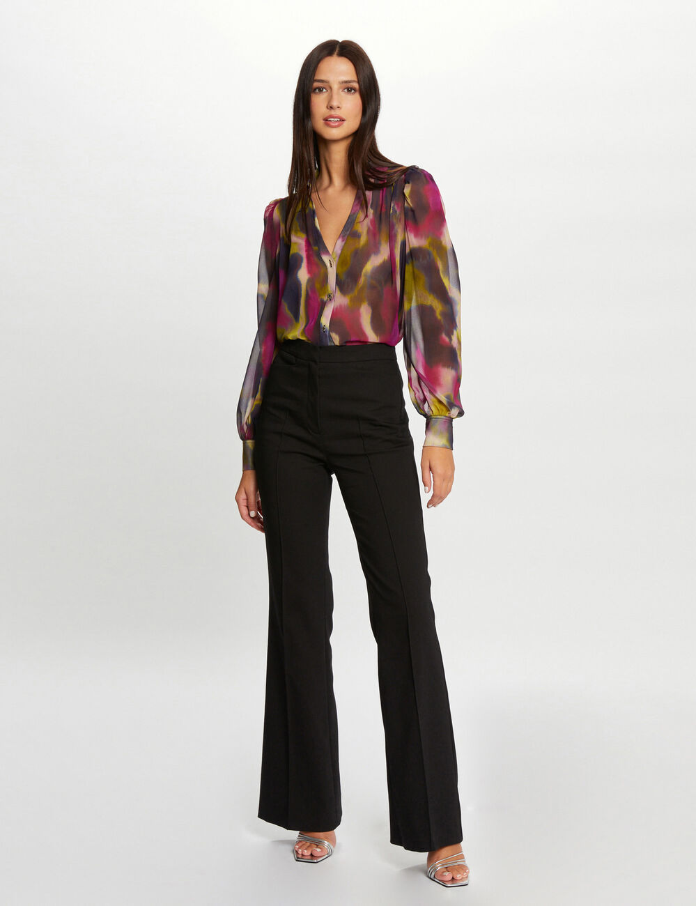 City flare broek met figuurnaden zwart vrouw