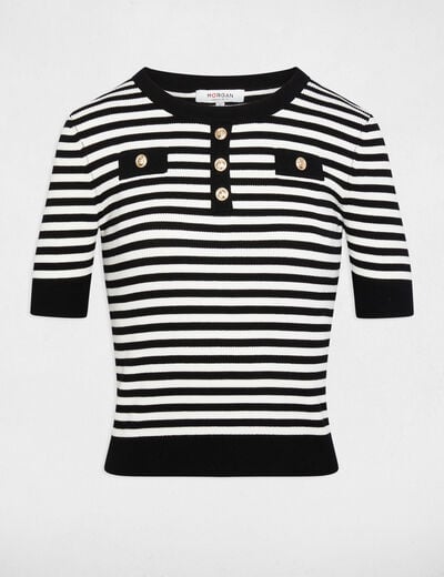 Pull ray&eacute; manches courtes blanc femme