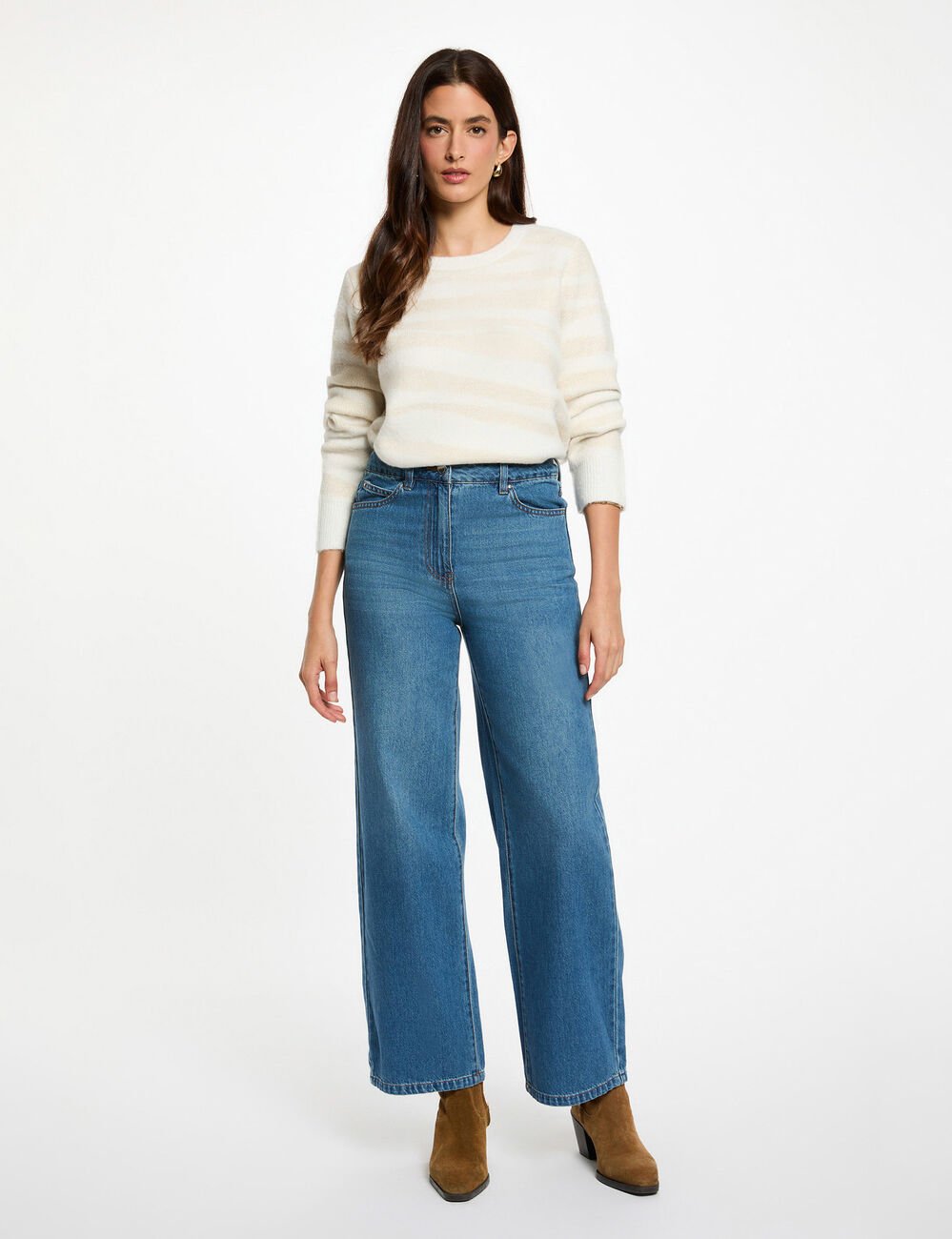 Pull court jacquard ivoire femme