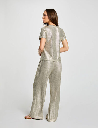 Pantalon large métallisé dore femme