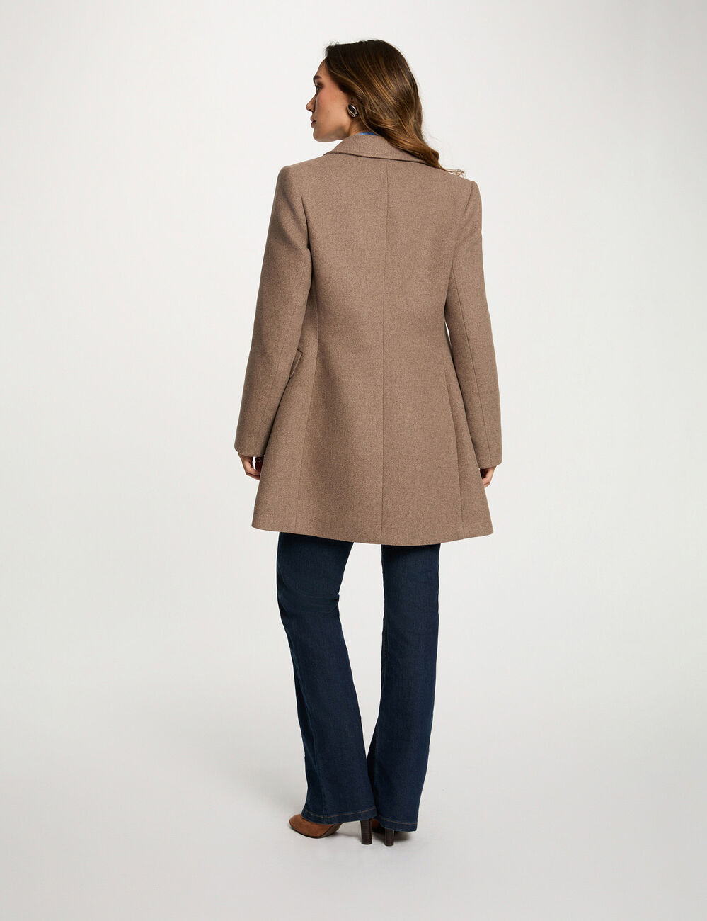 Manteau mi-long avec boutons taupe femme