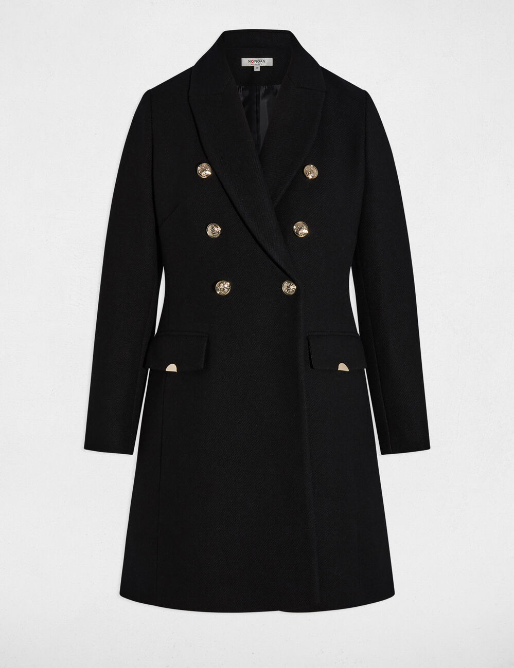 Manteau ajusté col tailleur noir femme