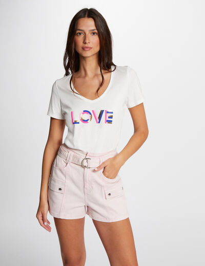 T-shirt met opschrift ecru vrouw