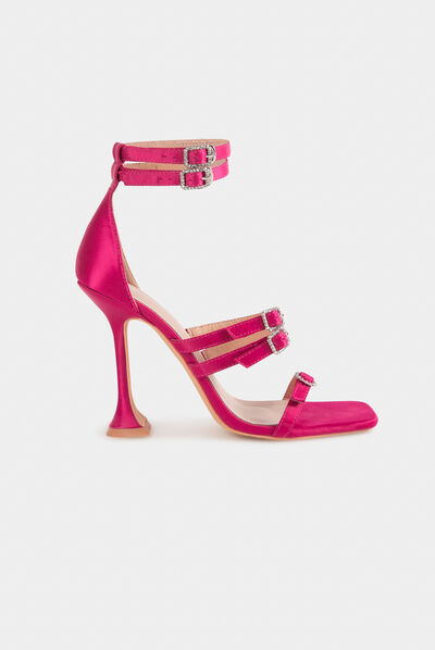 Sandales à talons avec détails bijoux rose femme