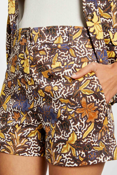 Short ajusté imprimé végétal multico femme