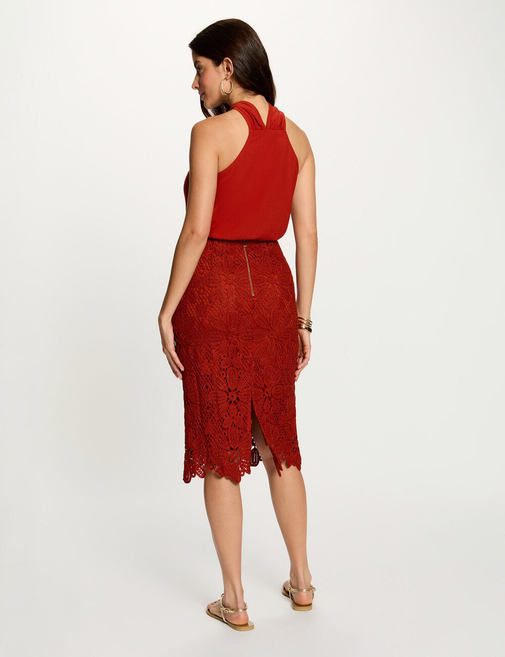 D&eacute;bardeur col montant orange fonc&eacute; femme