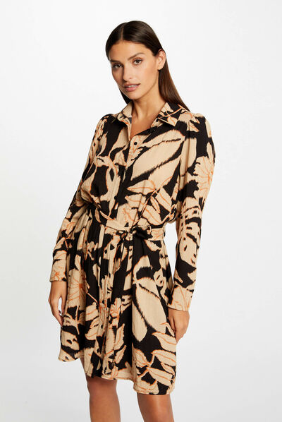 Robe chemise droite imprimé végétal multico femme