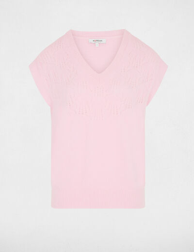 Pull sans manches ajour&eacute; rose femme