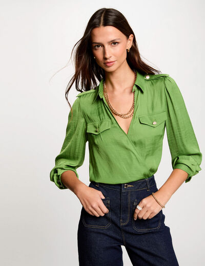 Blouse met lange mouwen vert anis vrouw