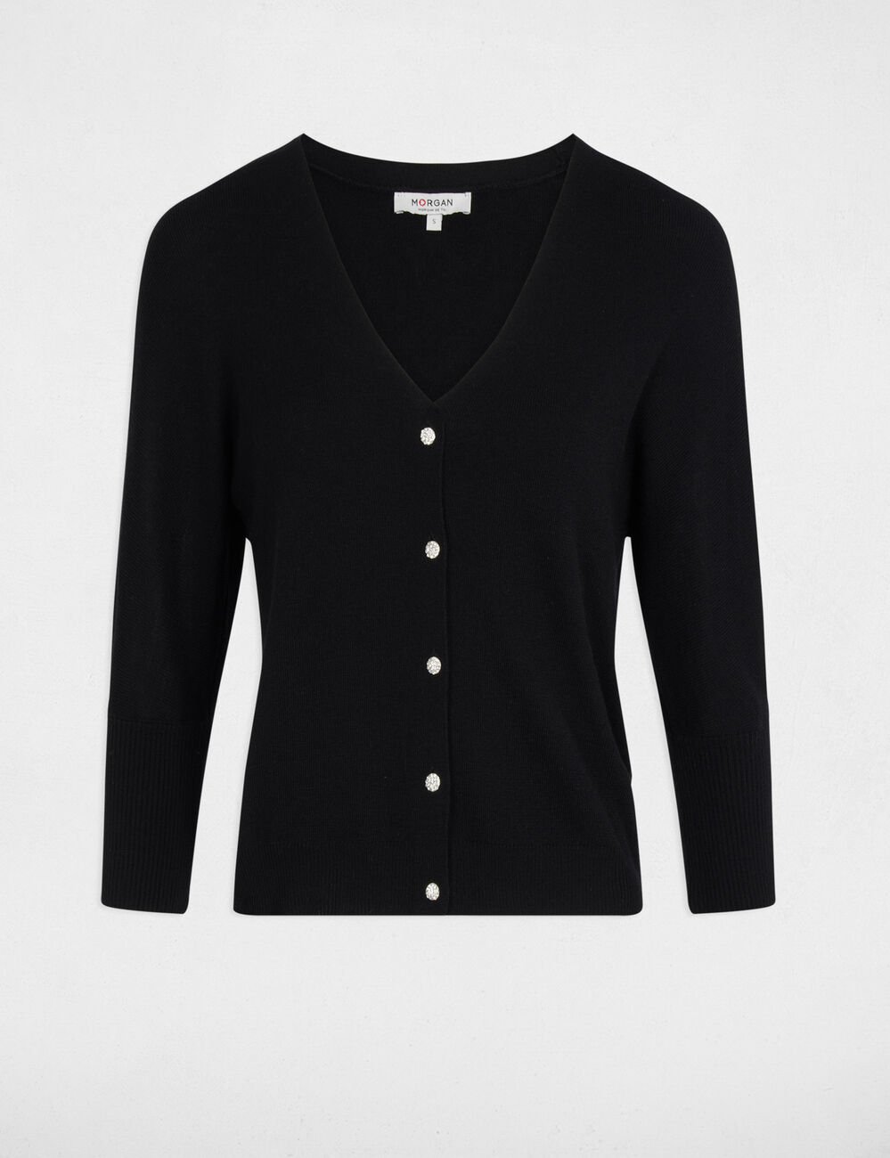 Gilet col en V manches longues noir femme