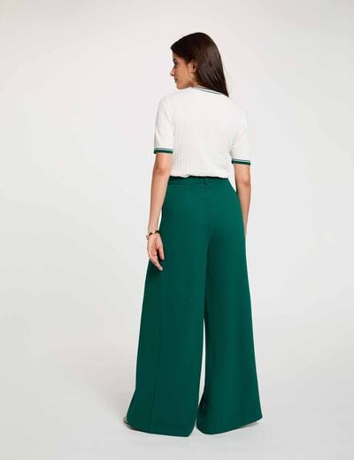 Pantalon large taille haute vert femme
