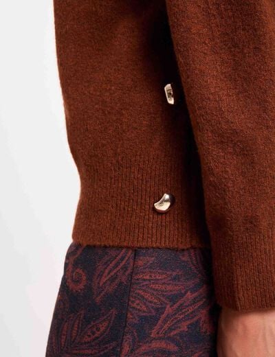 Pull col roul&eacute; marron femme