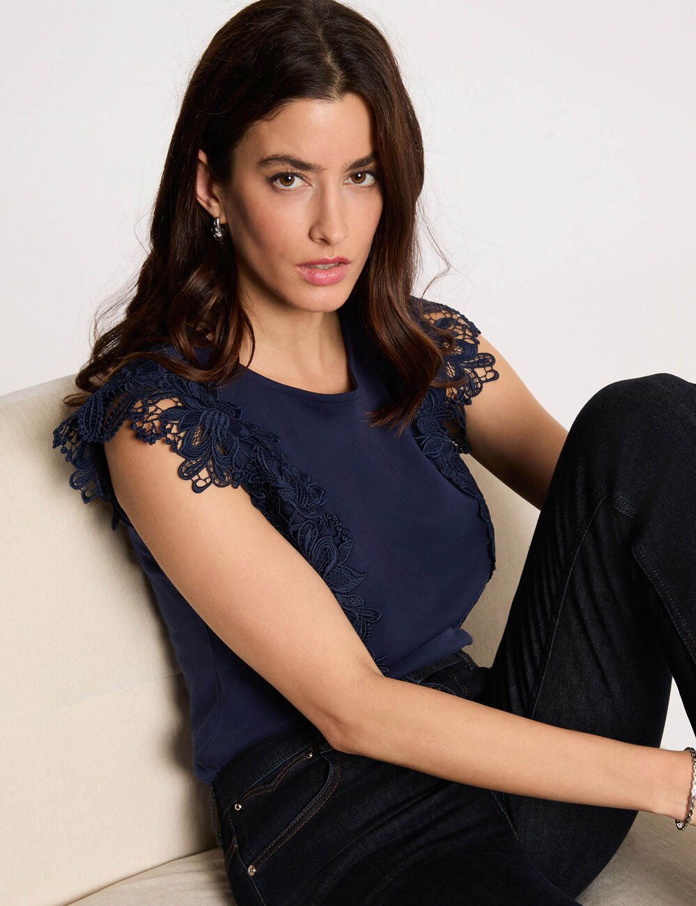 T-shirt manches courtes bleu marine femme