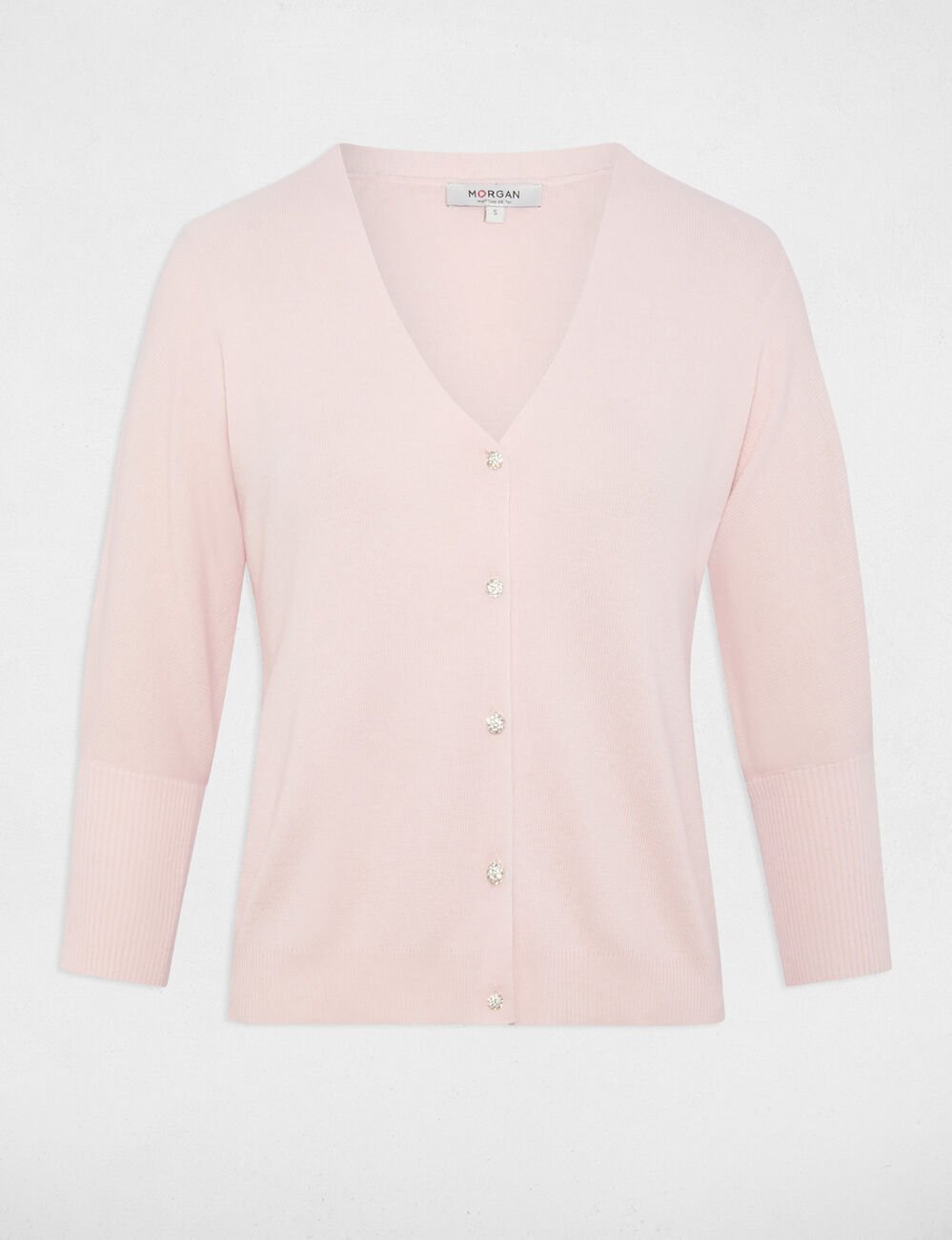 Gilet col en V manches longues rose clair femme