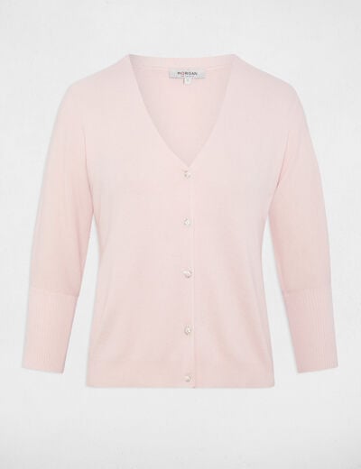 Gilet col en V manches longues rose clair femme