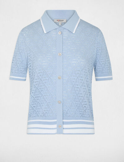 Gilet ajust&eacute; col &agrave; revers bleu ciel femme