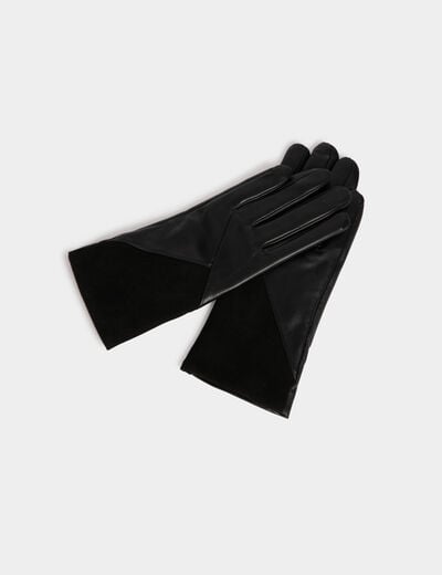Gants bimatière noir femme