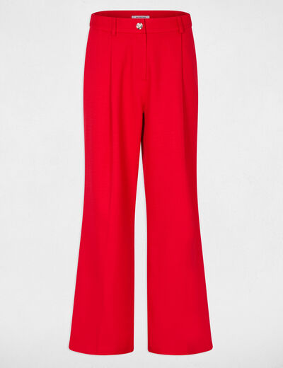 Pantalon taille haute large rouge femme