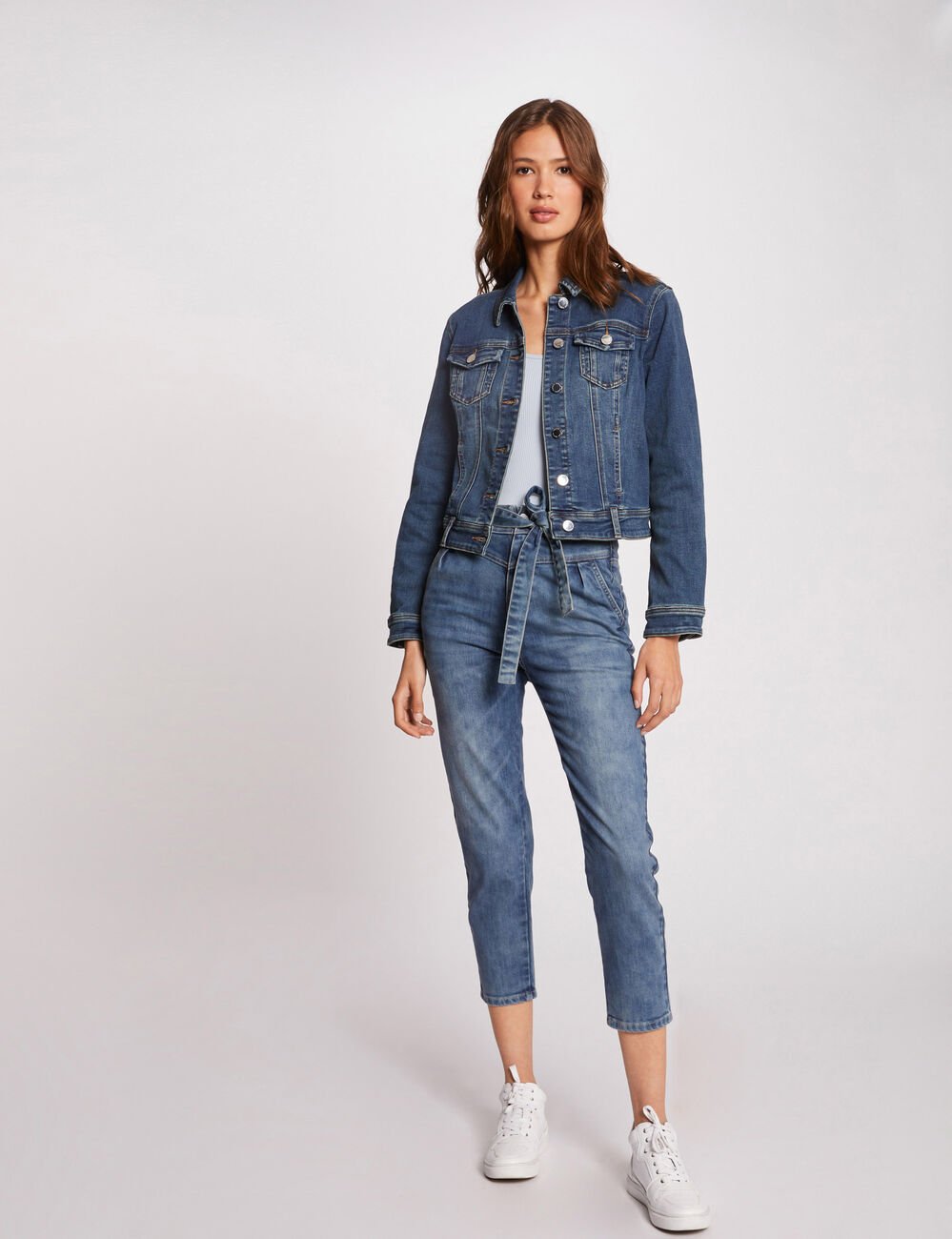 Rechte jeansjas met knopen jean stone vrouw