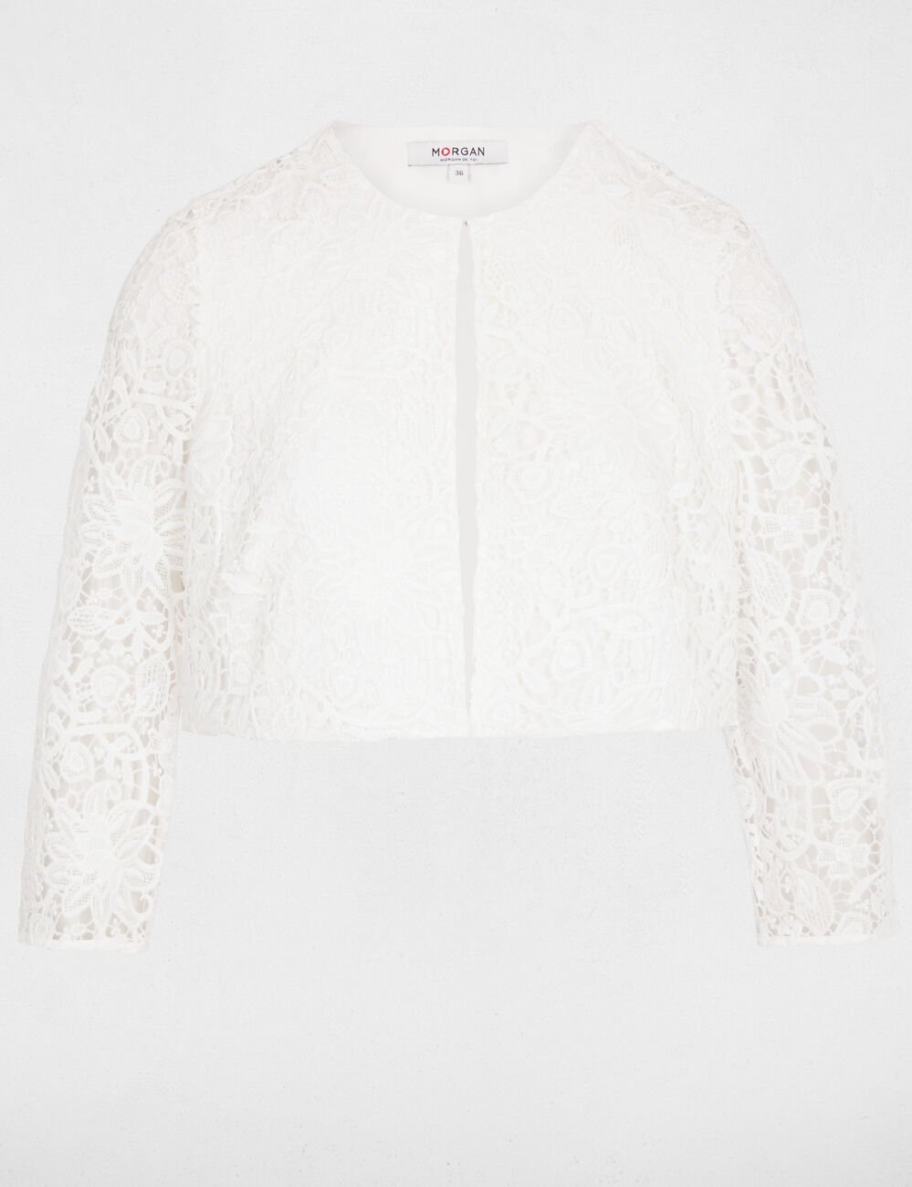 Getailleerd kanten bolero helder wit vrouw