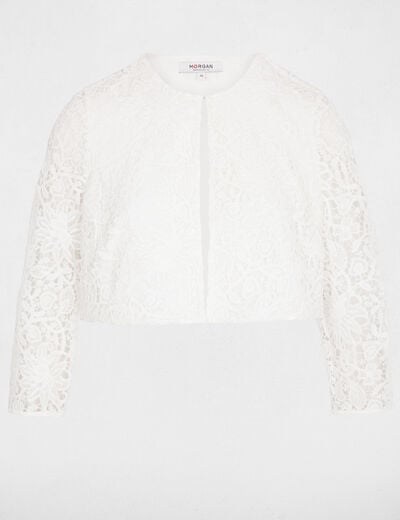 Bol&eacute;ro dentelle ajust&eacute; blanc femme