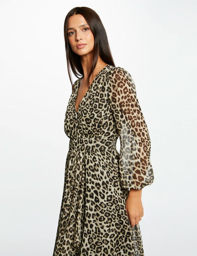 Robe midi portefeuille imprimé léopard multico femme