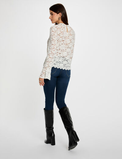 T-shirt dentelle manches longues blanc femme