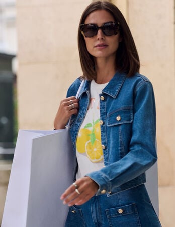 Veste jean cropped denim stone femme