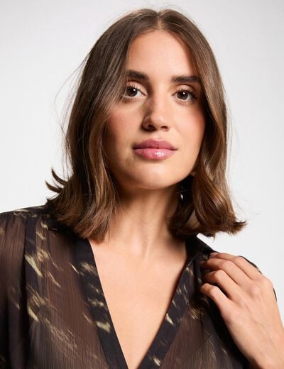 Blouse van voile met pofmouwen meerkleurig vrouw