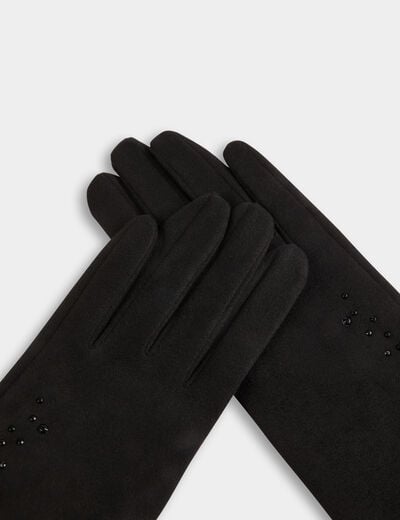 Gants su&eacute;dine strass noir femme