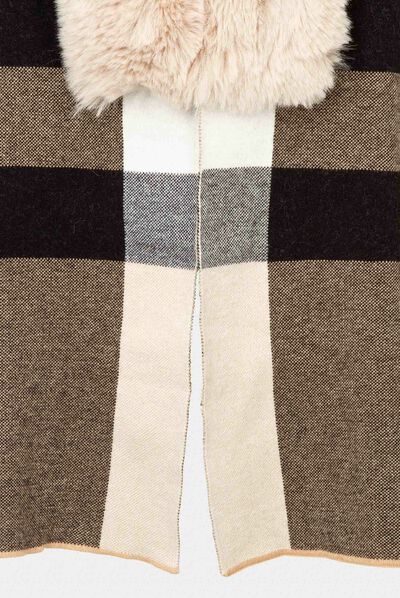 Poncho met details van imitatiebont beige vrouw