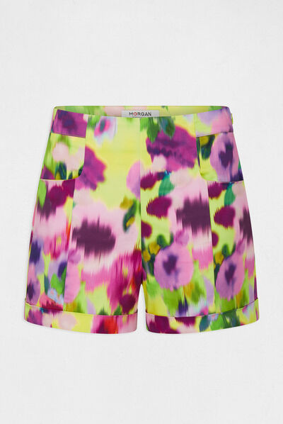 Short droit satin imprimé abstrait multico femme