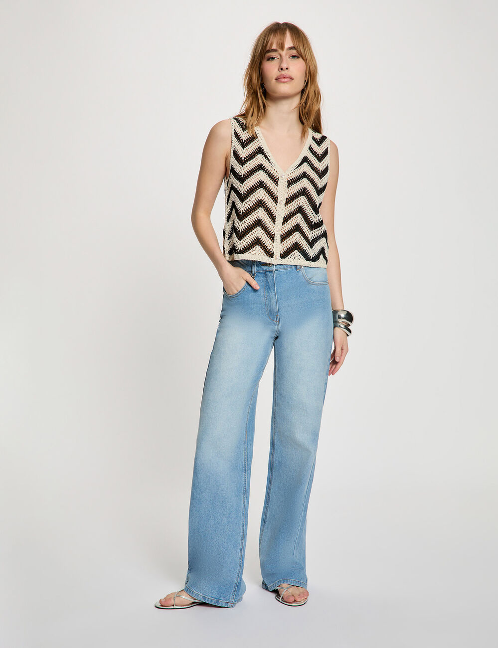 Mouwloos vest met V-hals zwart vrouw