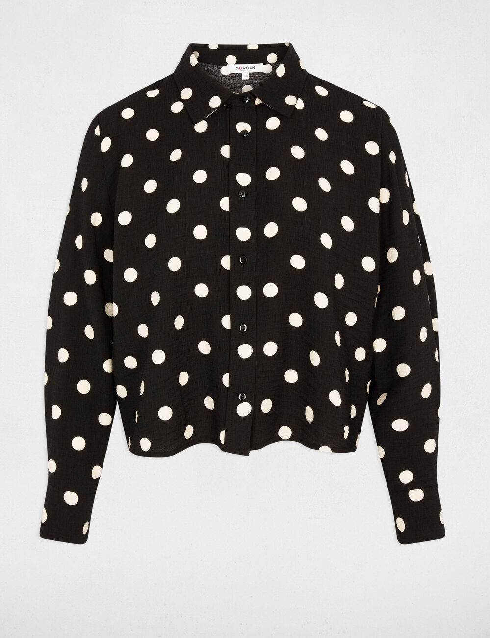 Chemise cropped &agrave; pois noir femme