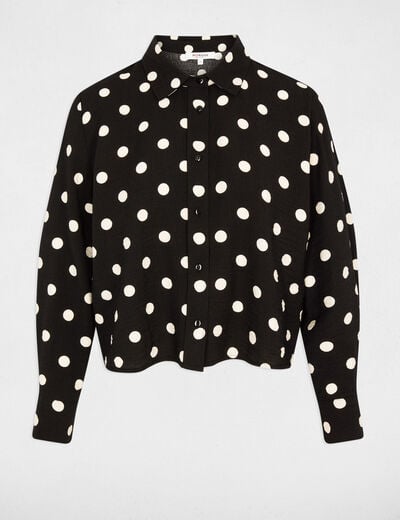 Chemise cropped &agrave; pois noir femme