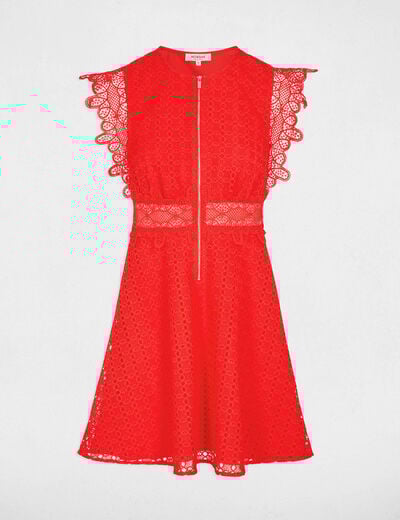 Robe courte &eacute;vas&eacute;e dentelle rouge vif femme