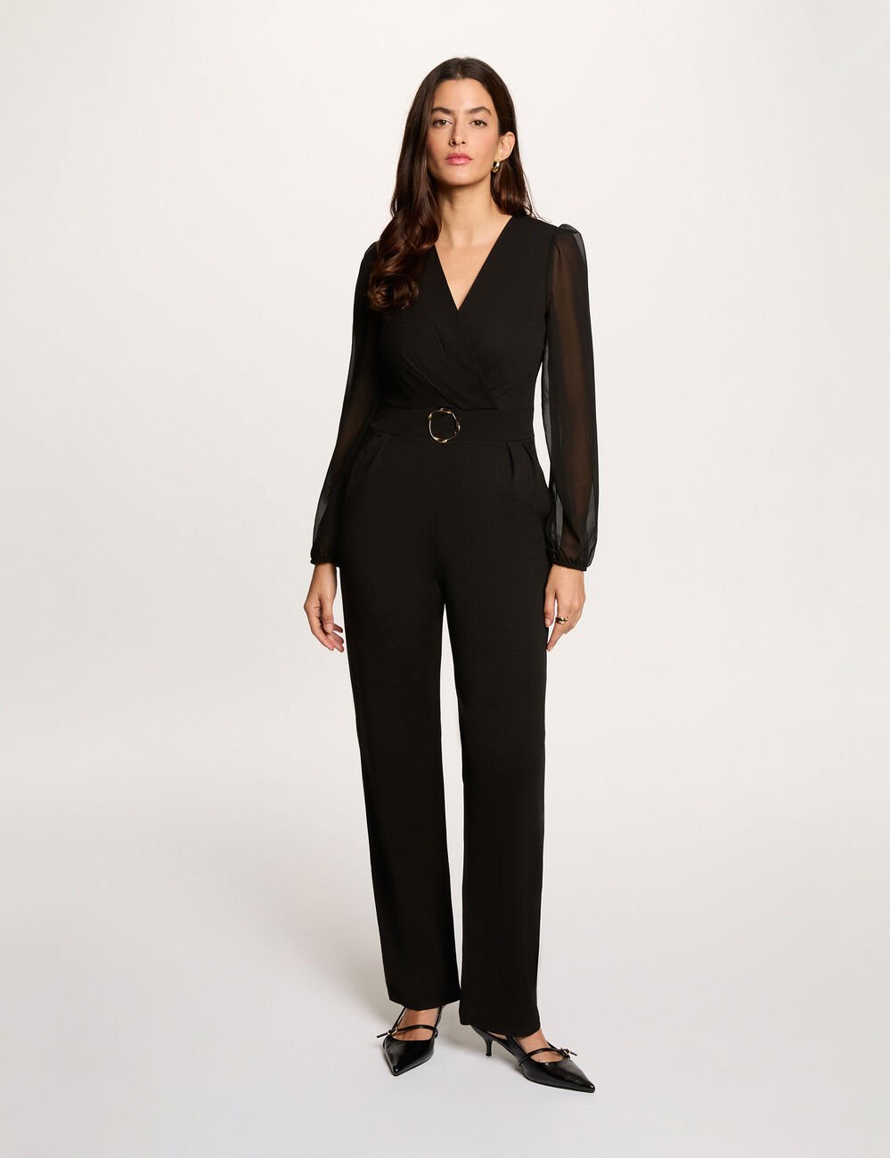 Overslag jumpsuit zwart vrouw