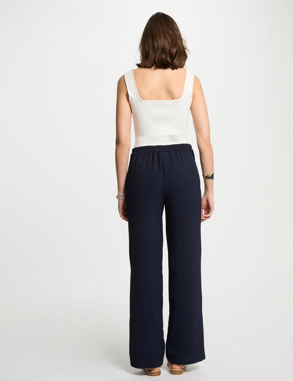 Vloeiende wijde broek marineblauw vrouw
