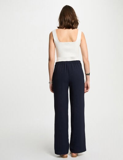 Pantalon large fluide bleu marine femme