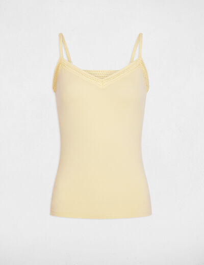 Tanktop met dunne bandjes kant lichtgeel vrouw