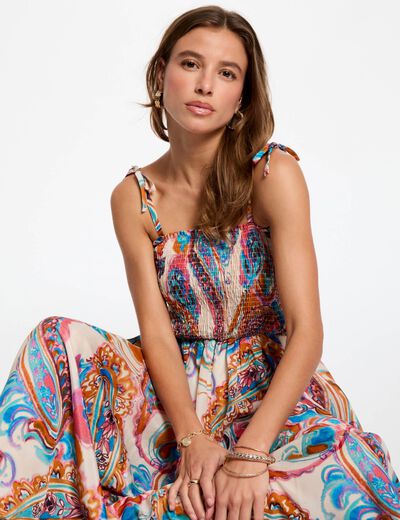 Robe longue droite imprimée multicolore femme