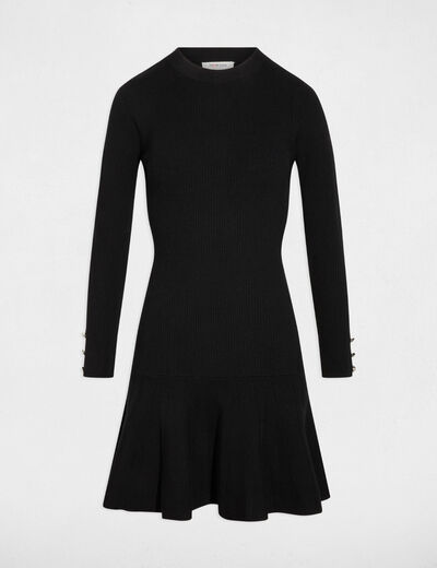 Robe tricot courte col rond noir femme