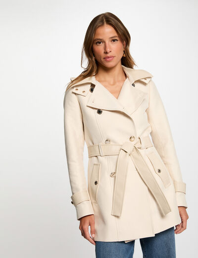 Trench détails simili cuir ivoire femme