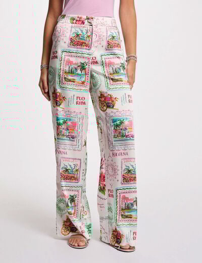 Wijde broek met print meerkleurig vrouw